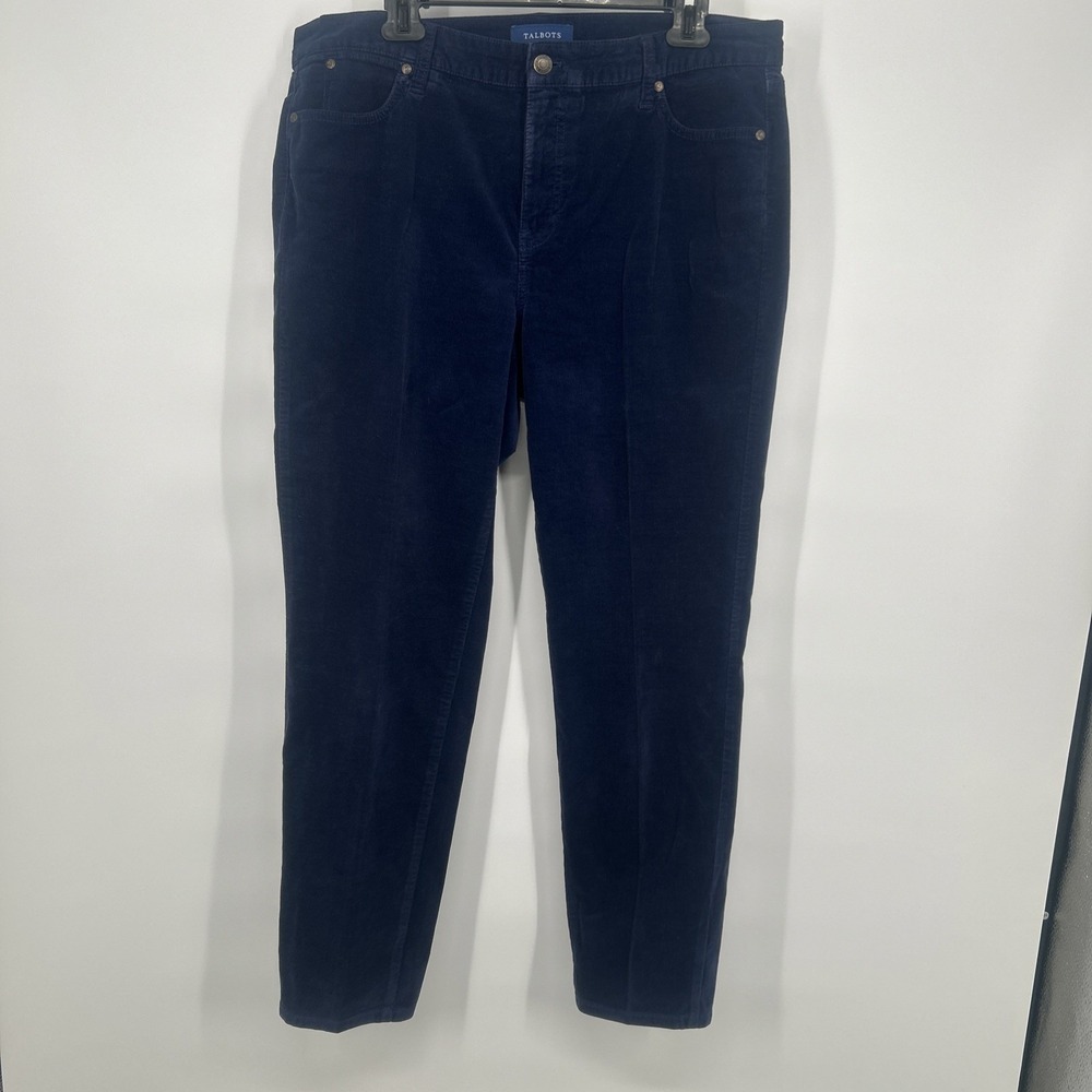 Talbots Womens 14 Dark Blue Corduroy Pants Slim Ankle Flawless